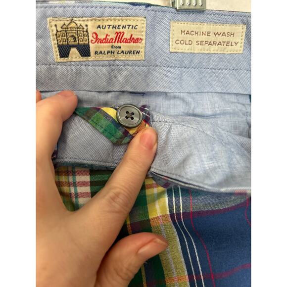 Polo‎ Ralph Lauren India Madres Mens Blue Plaid Vintage 100% Cotton Shorts Sz 42 - Picture 5 of 10